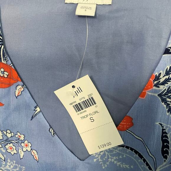 J. Jill Tropical Floral Midi lavender V Neck Dress small Vacation Asymmetric - Picture 5 of 10